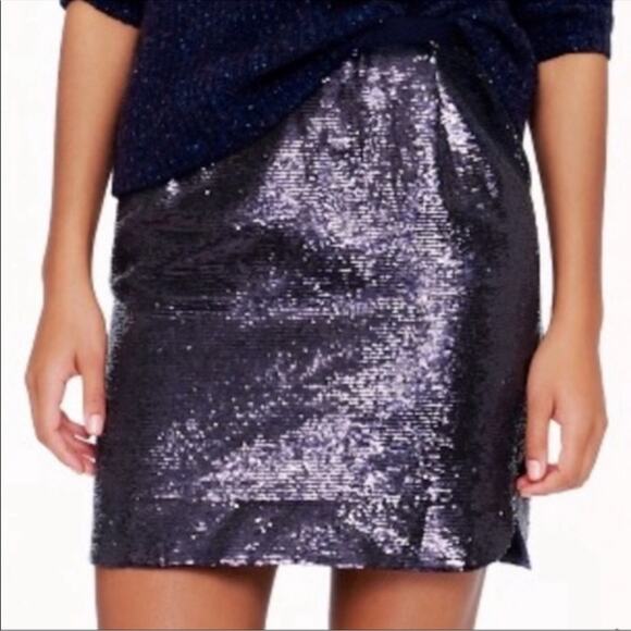 J.Crew Shirttail Mini Sequin Skirt Navy Size 6 - Picture 5 of 12